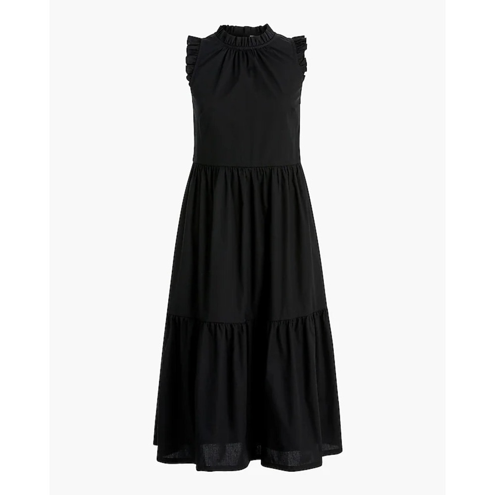 Jcrew black tiered midi dress